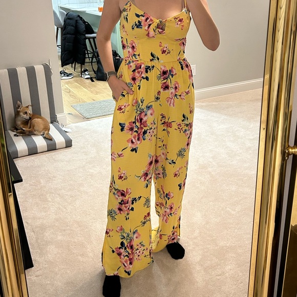 Xhilaration Pants & Jumpsuits Xhileration Yellow Floral Jumpsuit